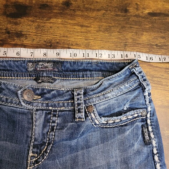 Silver Jeans Size 30 Tuesday Mid Straight Thick Stitch Ripped Medium Light Wash - Picture 7 of 12